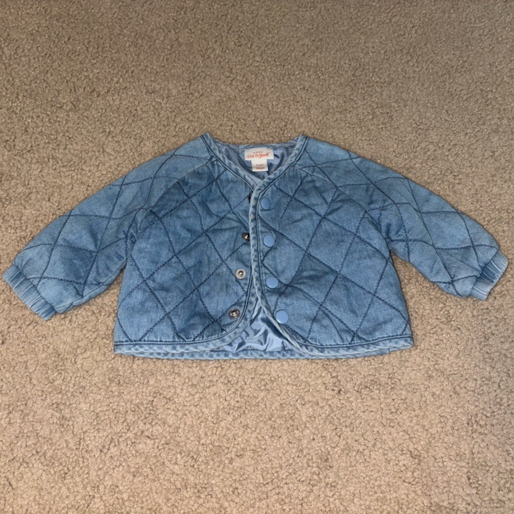Quilted chambray jacket coat girls 0-3 Months Cat & Jack Baby blue machine wash